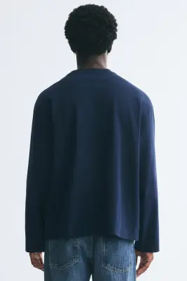 T-shirt à manches longues Oversized Fit en jersey - Bleu marine — photo 4
