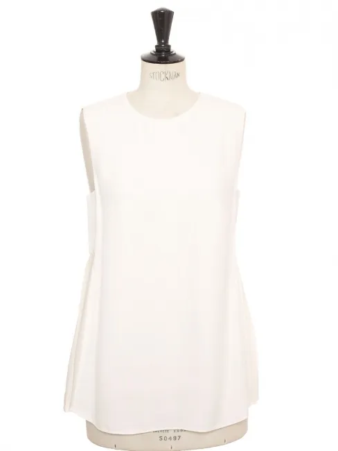 Top col rond sans manche plissé en crêpe blanc Prix boutique $630 Taille 36