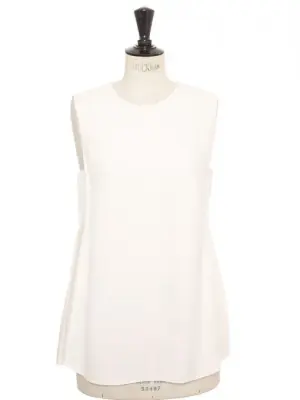 Top col rond sans manche plissé en crêpe blanc Prix boutique $630 Taille 36 — photo 1
