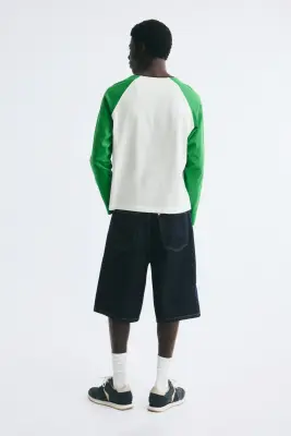 T-shirt à manches longues Relaxed Fit en coton - Crème/color block — photo 3