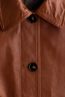 Veste en cuir - Marron — photo 4