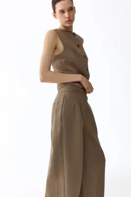 Pantalon en twill avec jambes ballon - Beige foncé — photo 2