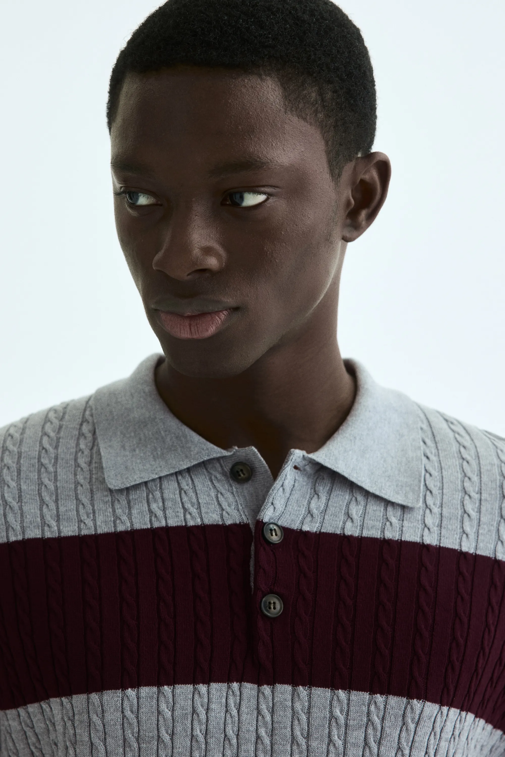 Polo Regular Fit en maille torsadée - Gris chiné/rayé