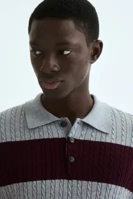 Polo Regular Fit en maille torsadée - Gris chiné/rayé — photo 1