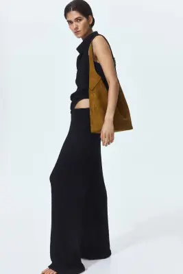 Pantalon large à effet froissé - Noir — photo 2