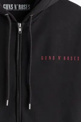Veste imprimée Loose Fit avec capuche et zip - Noir/Guns N' Roses — photo 1