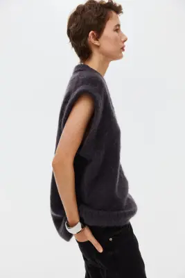 Pull sans manches en mohair mélangé - Gris foncé — photo 3