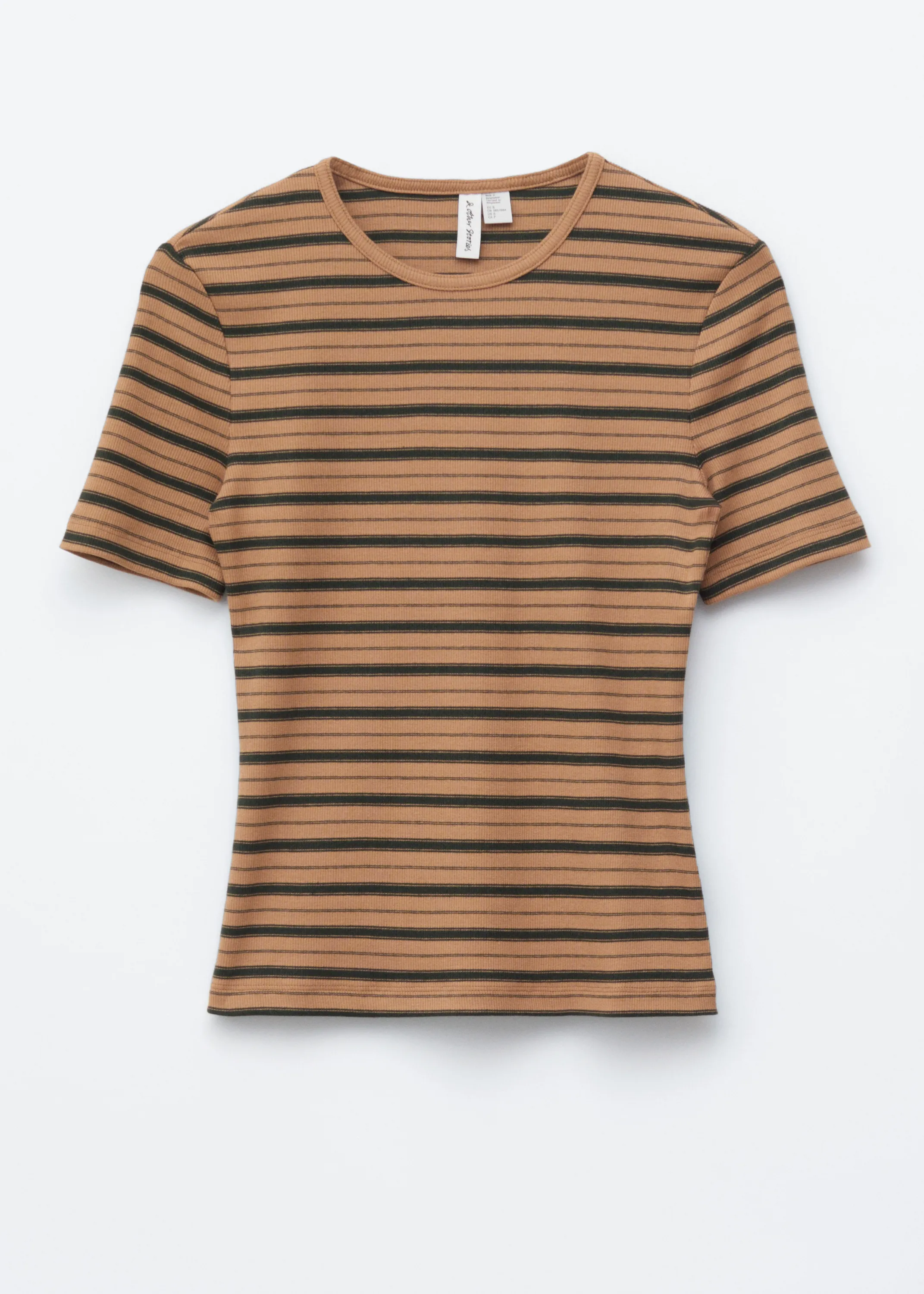 T-shirt côtelé - Brun/Rayures