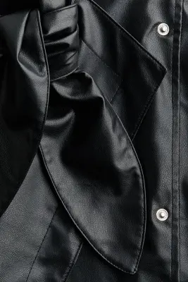 Veste en tissu enduit avec col à nouer - Noir — photo 5