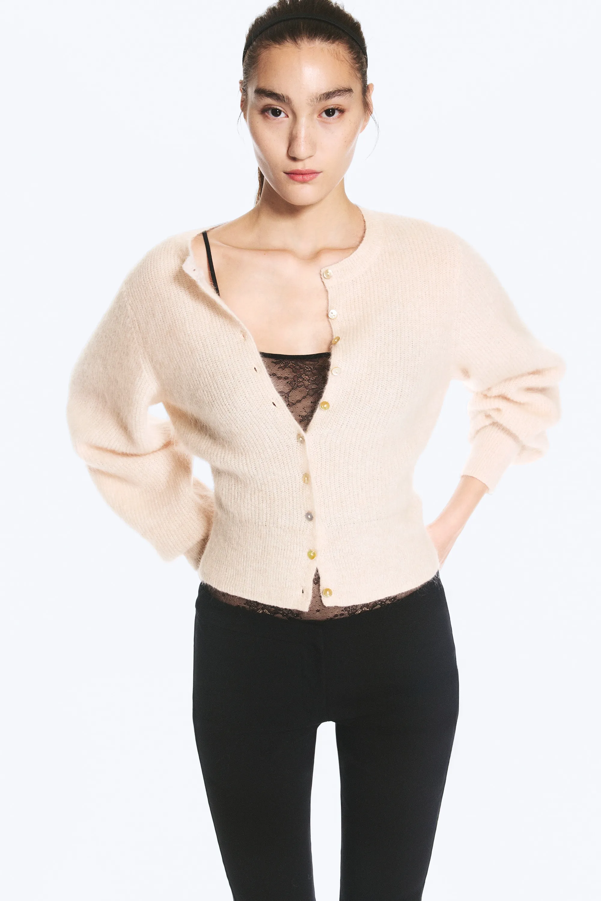 Cardigan en mélange de mohair - Blanc cassé
