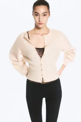 Cardigan en mélange de mohair - Blanc cassé — photo 1
