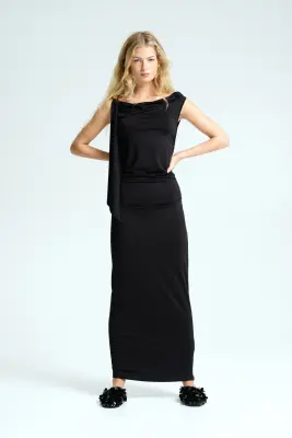 Robe asymétrique à effet drapé - Noir — photo 2