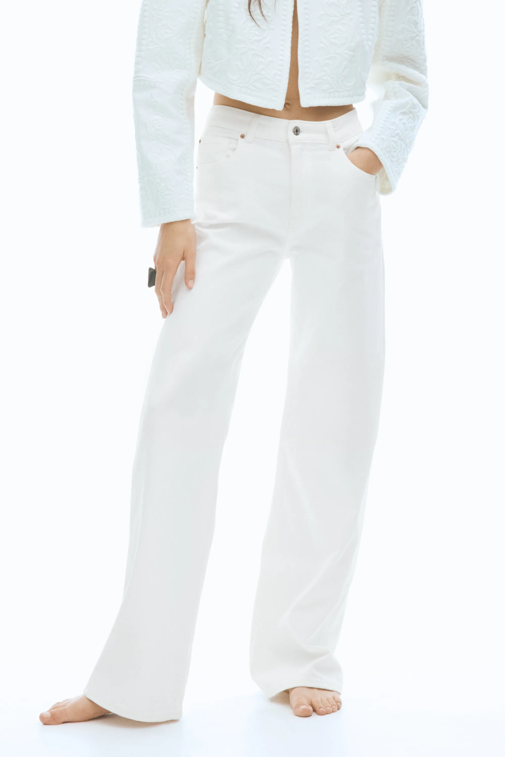 Wide High Waist Jeans - Blanc
