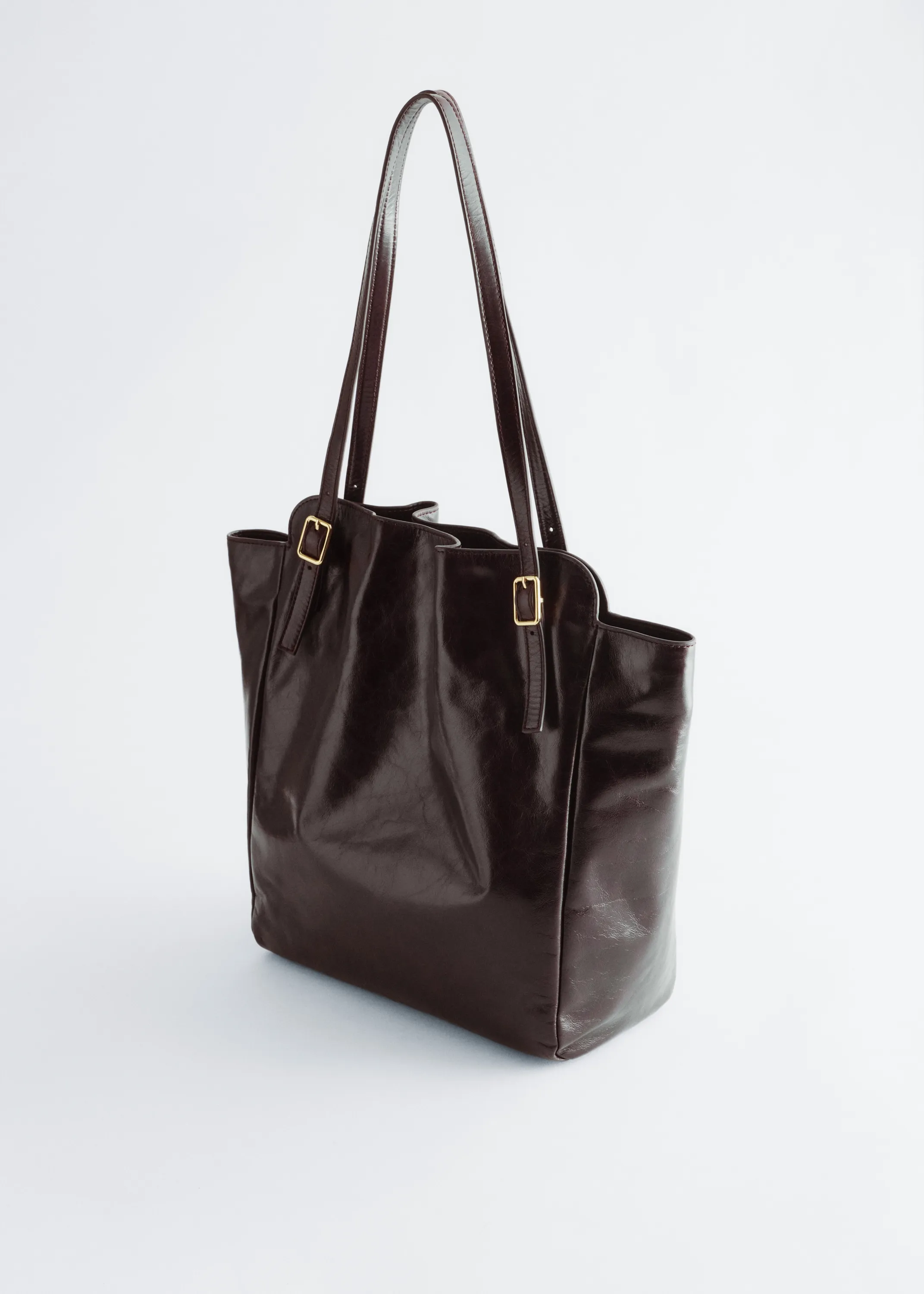 Tote bag en cuir avec bandoulières à boucles - Marron foncé
