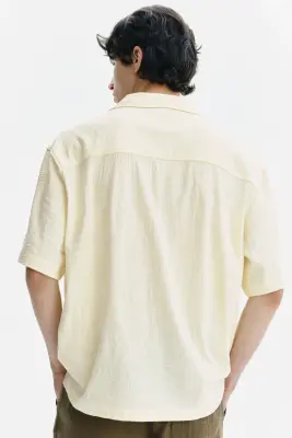 Chemise Relaxed Fit en jersey jacquard - Jaune clair — photo 3