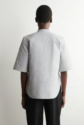 BLOUSE FRONCÉE EN COTON - GRIS CLAIR — photo 4