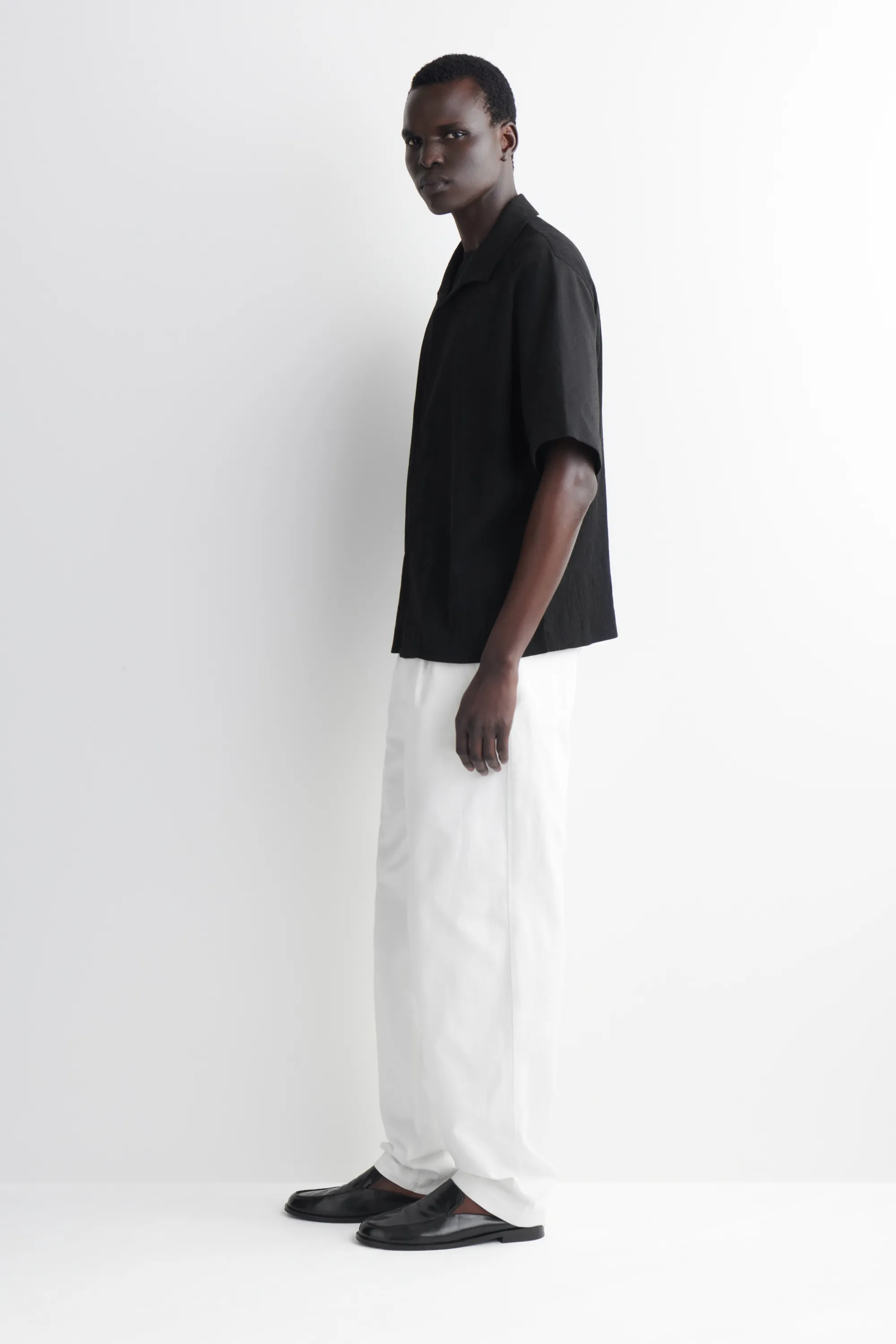 CHEMISE EN COTON FROISSÉ - NOIR