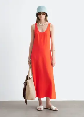 Robe midi à encolure dégagée - Orange — photo 3