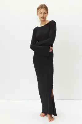 Robe à encolure bateau en maille fine - Noir — photo 3
