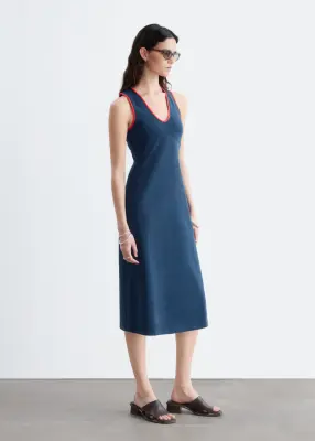 Robe midi à encolure en U - Bleu foncé/Rouge — photo 4