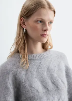 Pull à mailles torsadées de mohair mélangé - Gris — photo 4