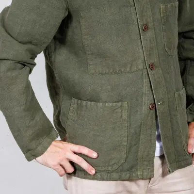 Veste de travail en lin lourd 3L/5C - Olive — photo 4