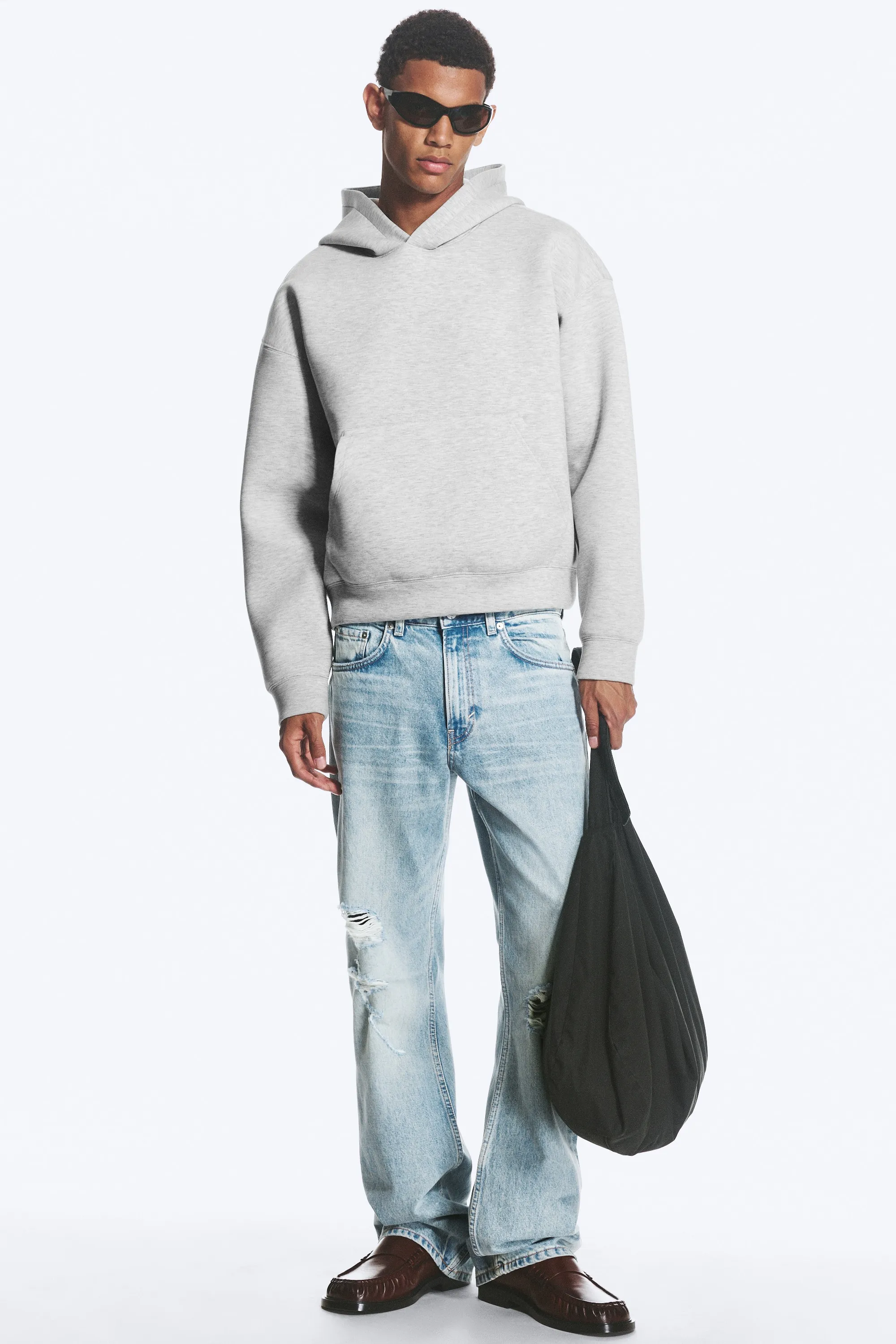Sweat à capuche en scuba Simon - Mélange gris clair poudré