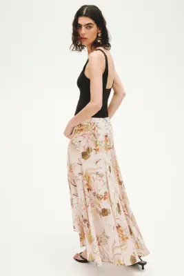 Jupe évasée en viscose mélangée - Rose pêche clair/fleuri — photo 2