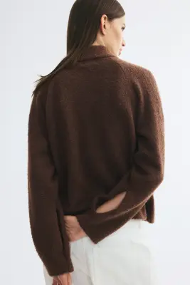 Gilet oversize en maille bouclette - Marron — photo 3