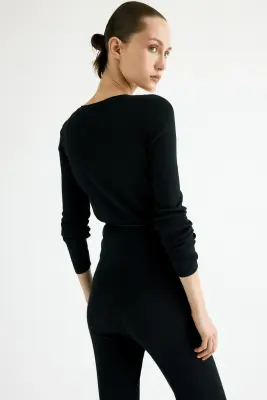 Gilet croisé en maille côtelée - Noir — photo 3