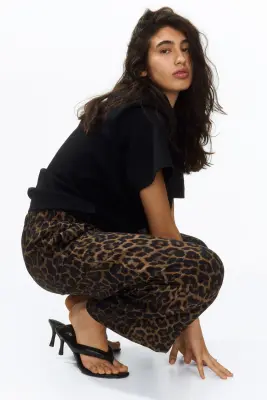 Pantalon large avec taille élastique - Beige foncé/imprimé léopard — photo 3