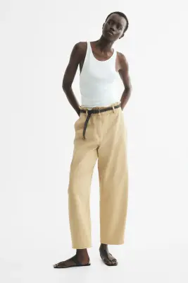 Pantalon barrel avec ceinture - Beige — photo 2