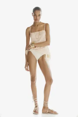Top smocké avec volant - Beige clair — photo 2