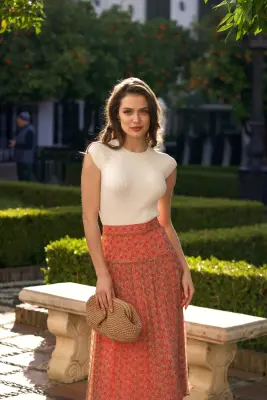 Cordelia Midi Skirt - Orange floral — photo 1