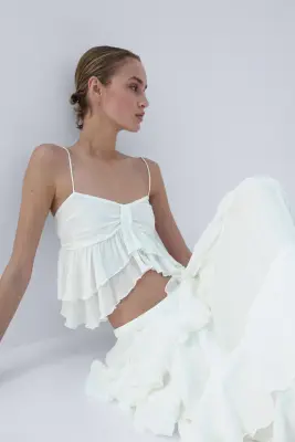 Top volanté à effet froissé - Crème — photo 2