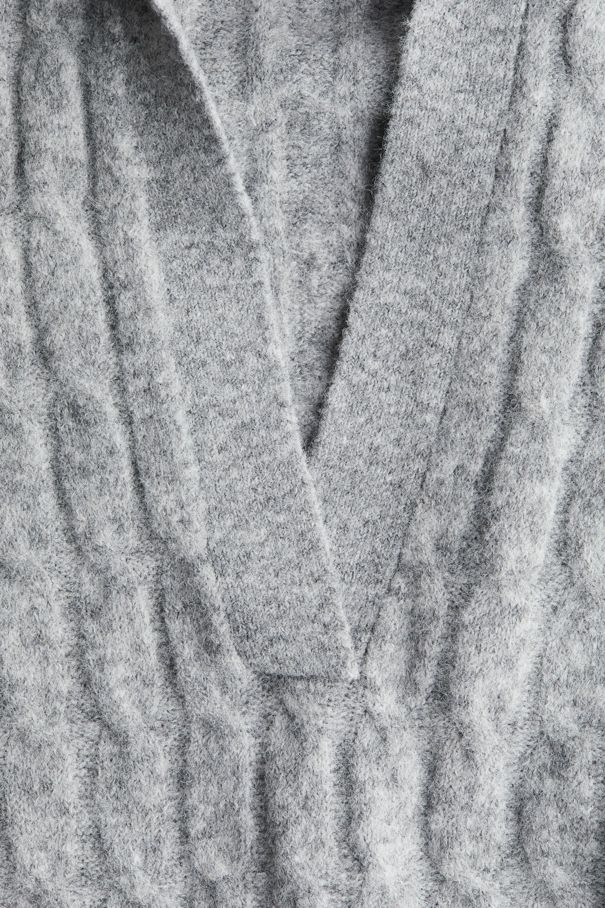 Pull façon polo en maille torsadée - Gris clair chiné