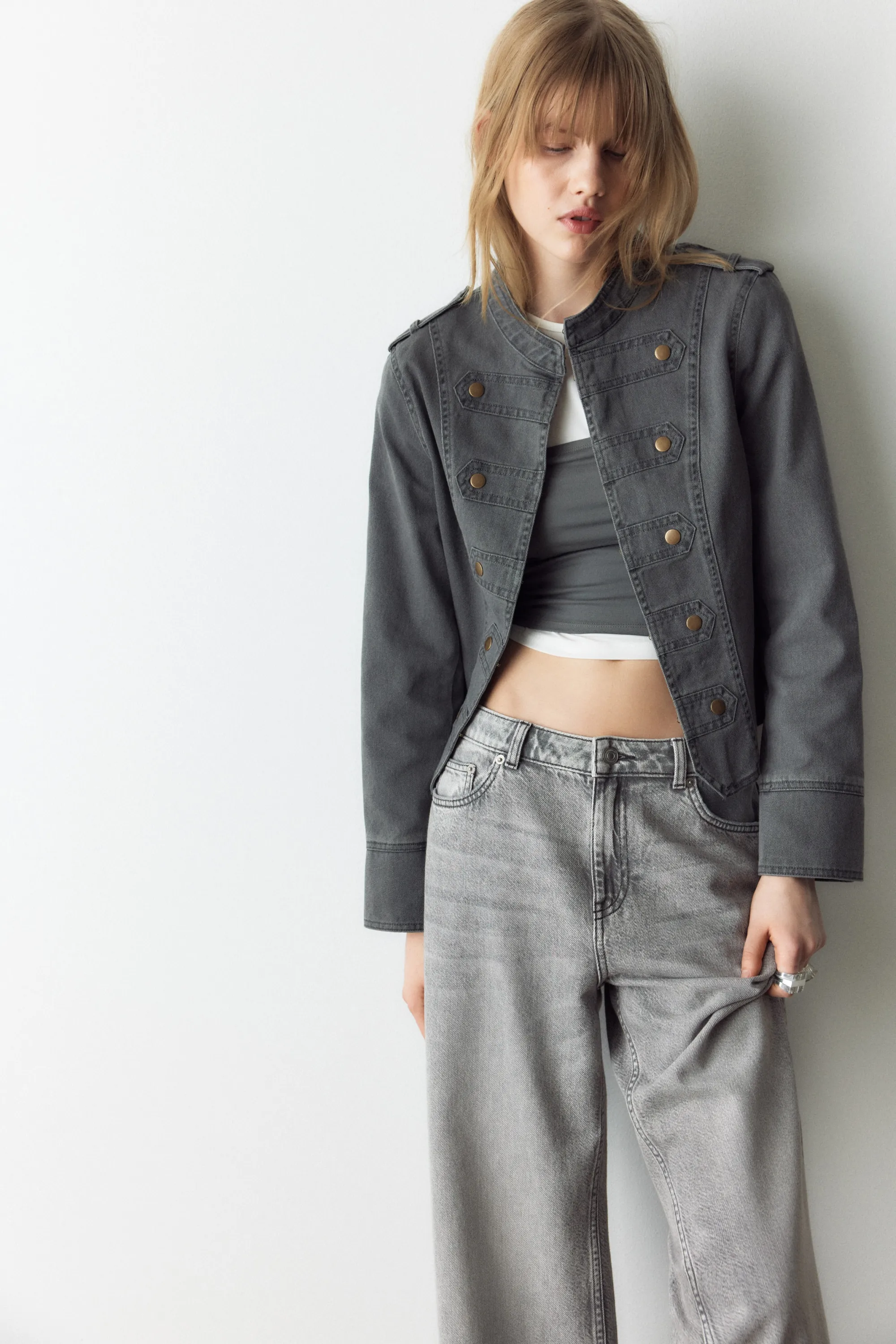Baggy Regular Waist Jeans - Gris clair