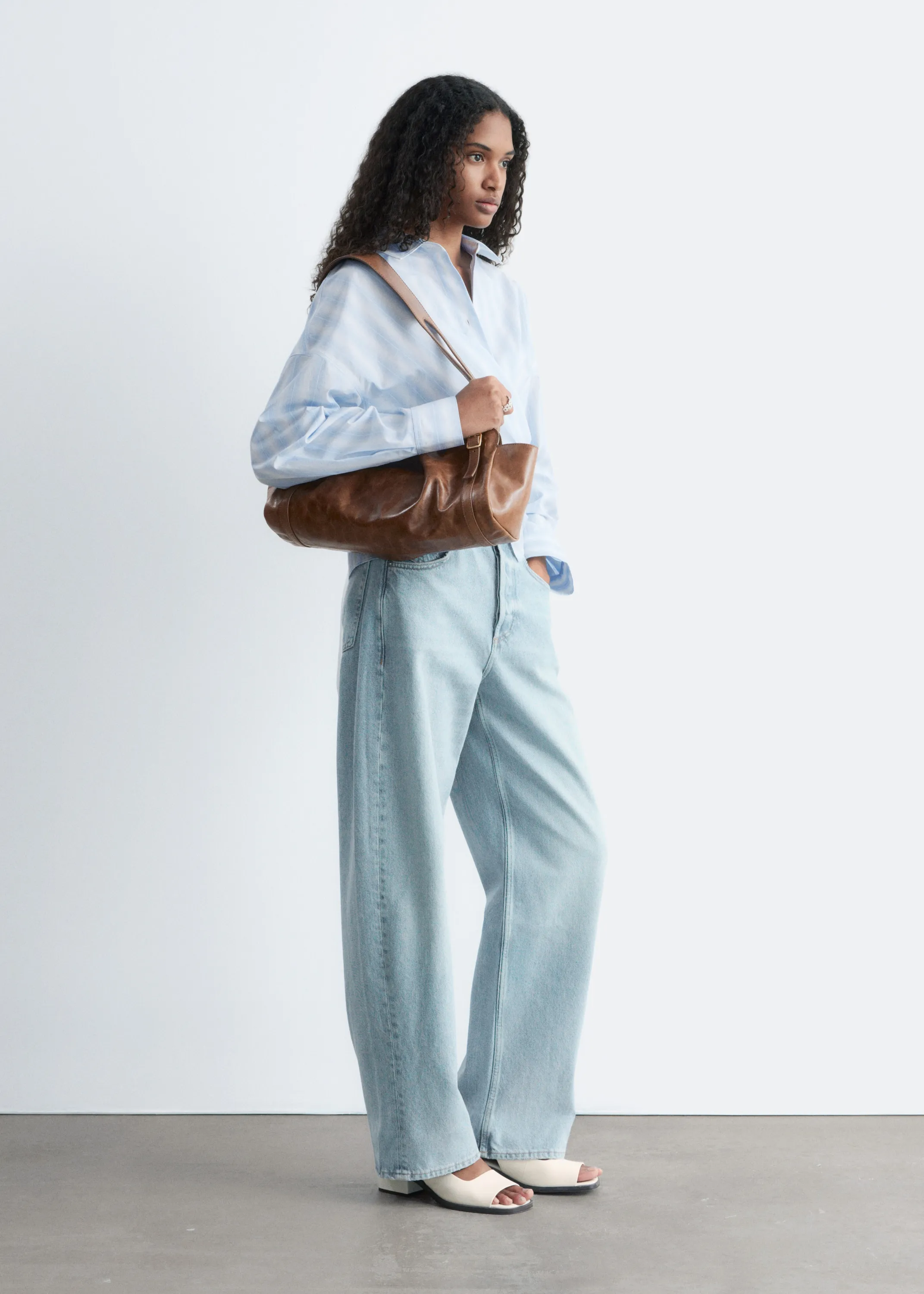 Chemise en coton à taille ceinturée - Rayures bleues et blanches
