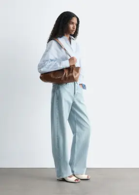 Chemise en coton à taille ceinturée - Rayures bleues et blanches — photo 1