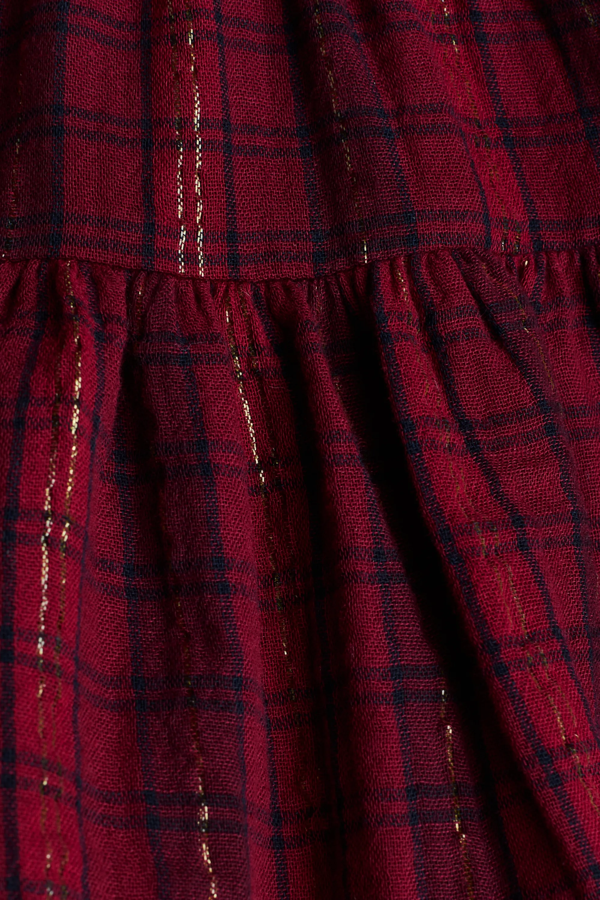 Jupe en tissu de coton jacquard - Rouge foncé/carreaux