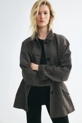 Manteau 3/4 - Gris foncé/carreaux — photo 1
