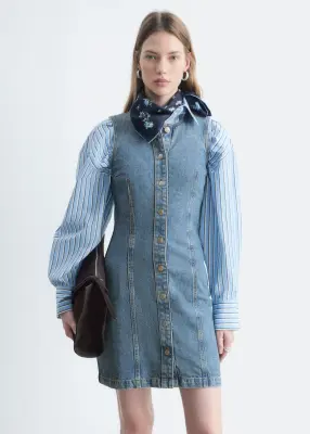 Robe boutonnée à l’avant en denim - Bleu — photo 3