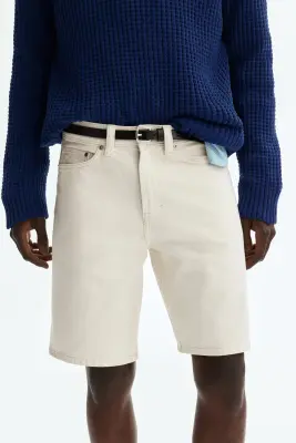 Short Relaxed Fit en denim - Crème — photo 2