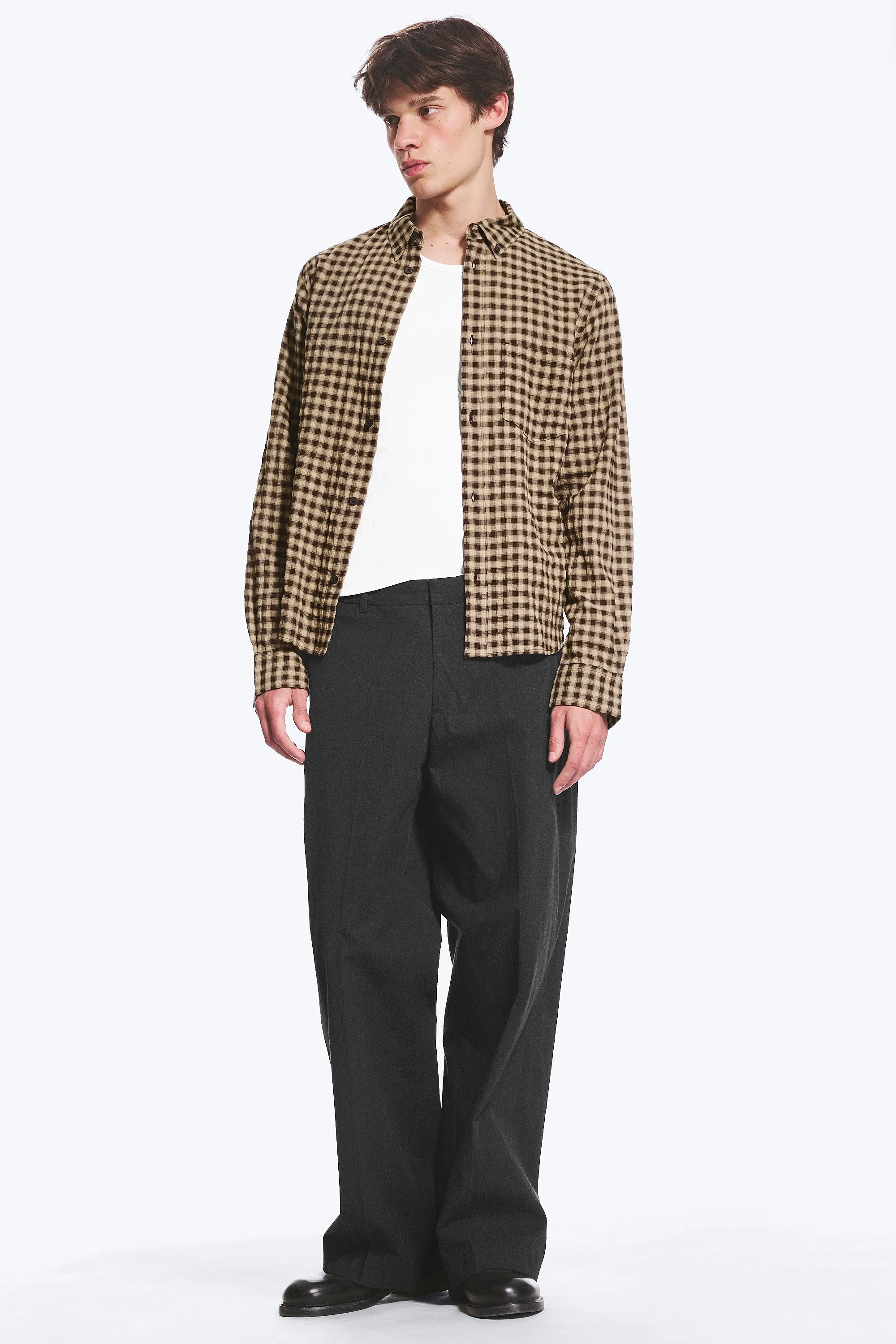 Chemise Structurée Boutonnée À Manches Longues - Marron à carreaux