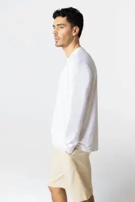 T-shirt Blanc Col Rond Manches Longues en Lin / Elasthanne — photo 2