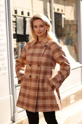 Francine Short Trench Coat - Brown plaid