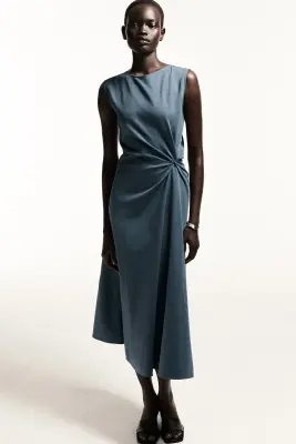 ROBE MIDI EN JERSEY À FINITION TORSADÉE - BLEU — photo 4