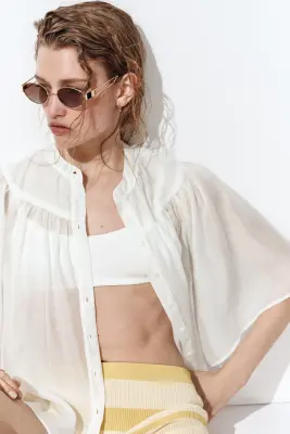 Blouse à manches papillon - Blanc — photo 2