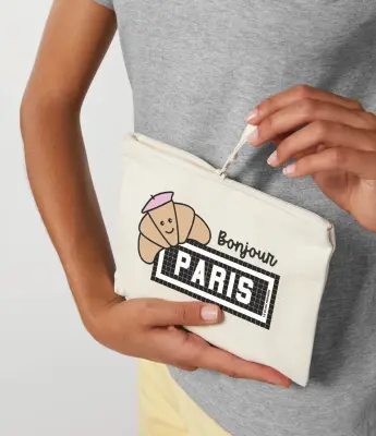 POCHETTE IMPRIMÉE – CROISSANT KAWAII - BONJOUR PARIS - BLANC — photo 2