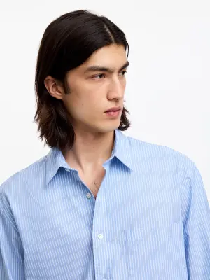 Chemise en popeline décontractée - Blanc/Bleu — photo 4